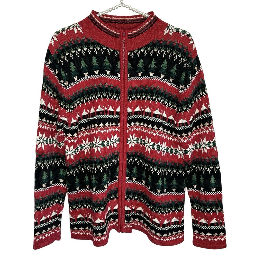 Vintage Tiara International Christmas Cardigan Large Fair Isle Nordic Holiday